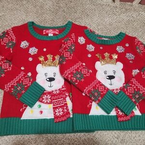 Matching Kids Christmas Sweaters Polar Bear Cozy Size 5 And 6 Red Green Cozy
